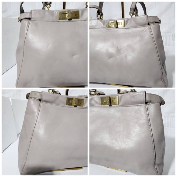 SOLD***Authentic Fendi Leather Peekaboo Satchel Bag Grey - Picture 11 of 15